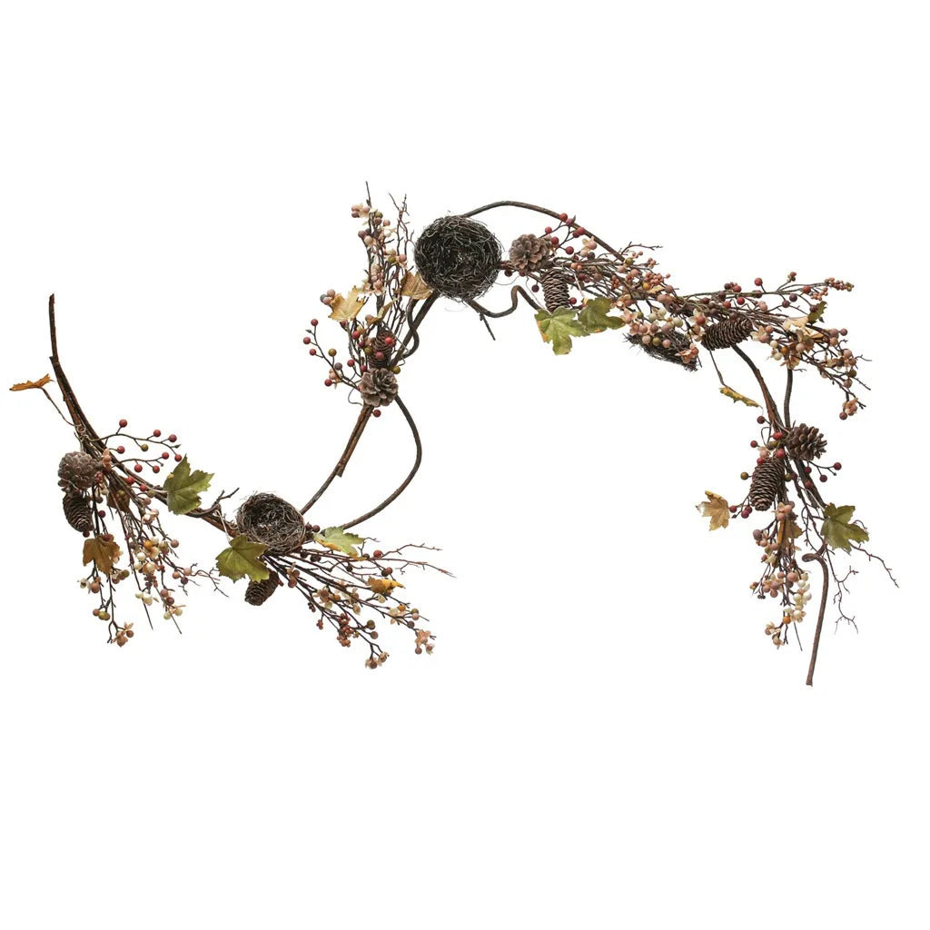 72L Faux Twig Garland w/ Nests, Pinecones & Berries, Multi Color – REVIVED  Furniture And Home Decor